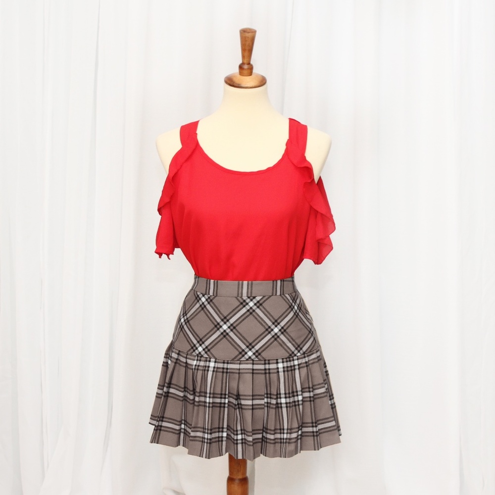 New Look Red Ruffle Cold Shoulder Blouse Size Small Top